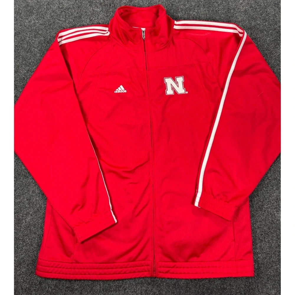 Adidas Nebraska Cornhuskers Full Zip Track Jacket Red 3 Stripe NCAA
